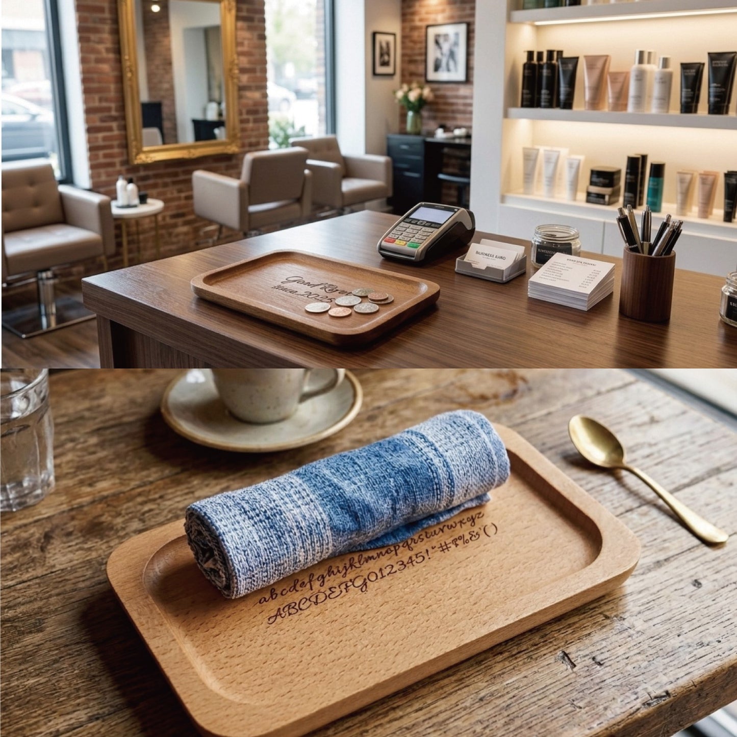名入れ 木製キャッシュトレイ 無垢材 店舗名刻印 開店祝い ショップ用 アクセサリートレー 長方形