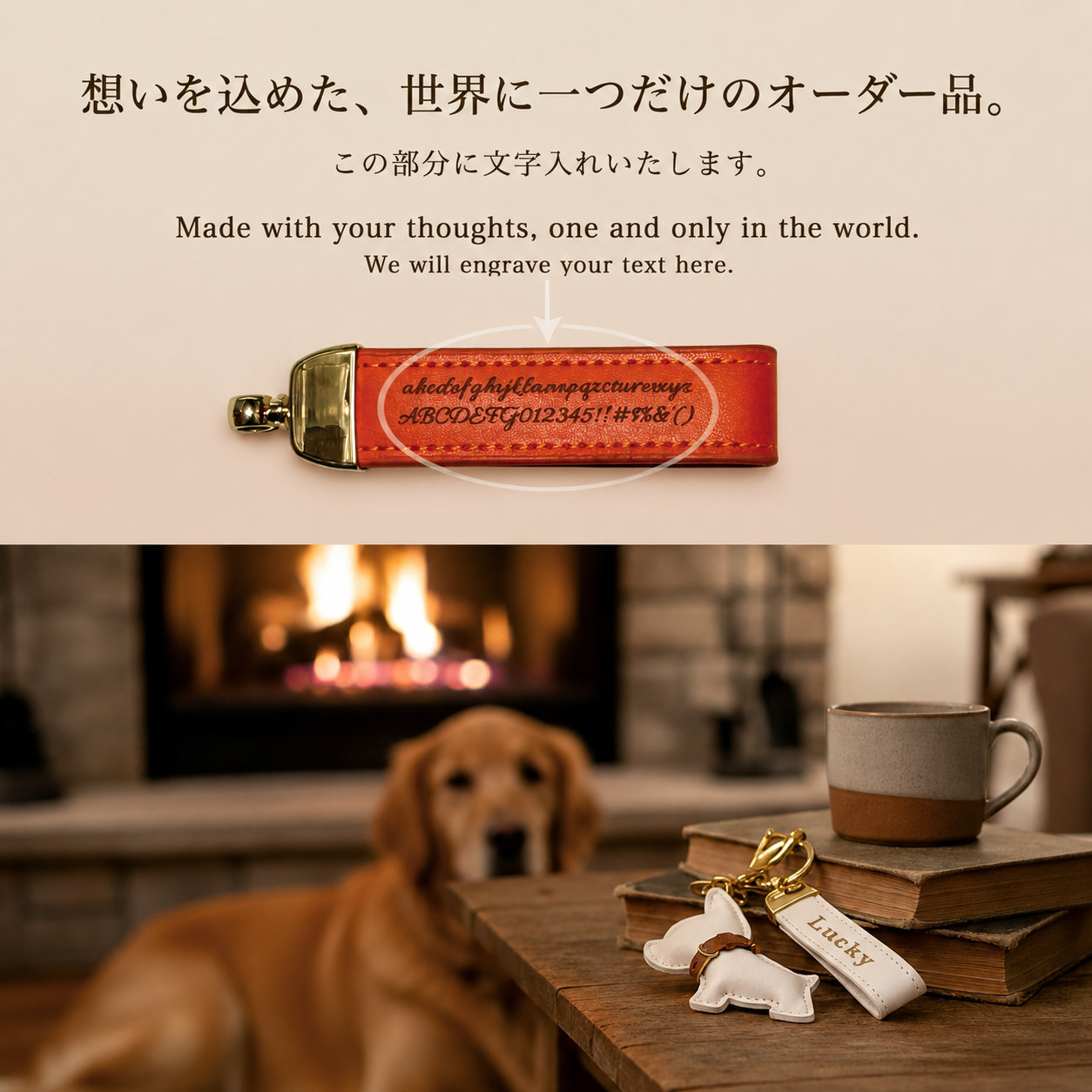 名入れ 犬 キーホルダー PUレザー ドッグチャーム付き オーダーメイド キーリング ペット好き ギフト