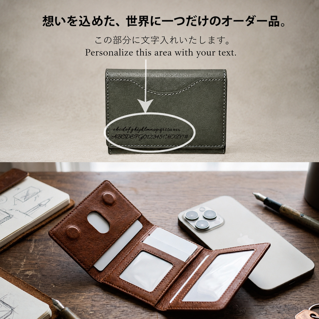 名入れ MagSafe対応 カードケース PUレザー マグネット 磁気吸着 ギフト オーダーメイド